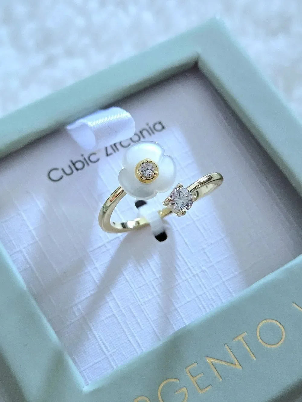 Argento Vivo Flower and Cubic Zirconia Bypass🔁 Ring💍